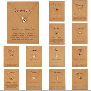 Zodiac Constellation Gold Tone‎ Astrology Charm Pendant Necklace